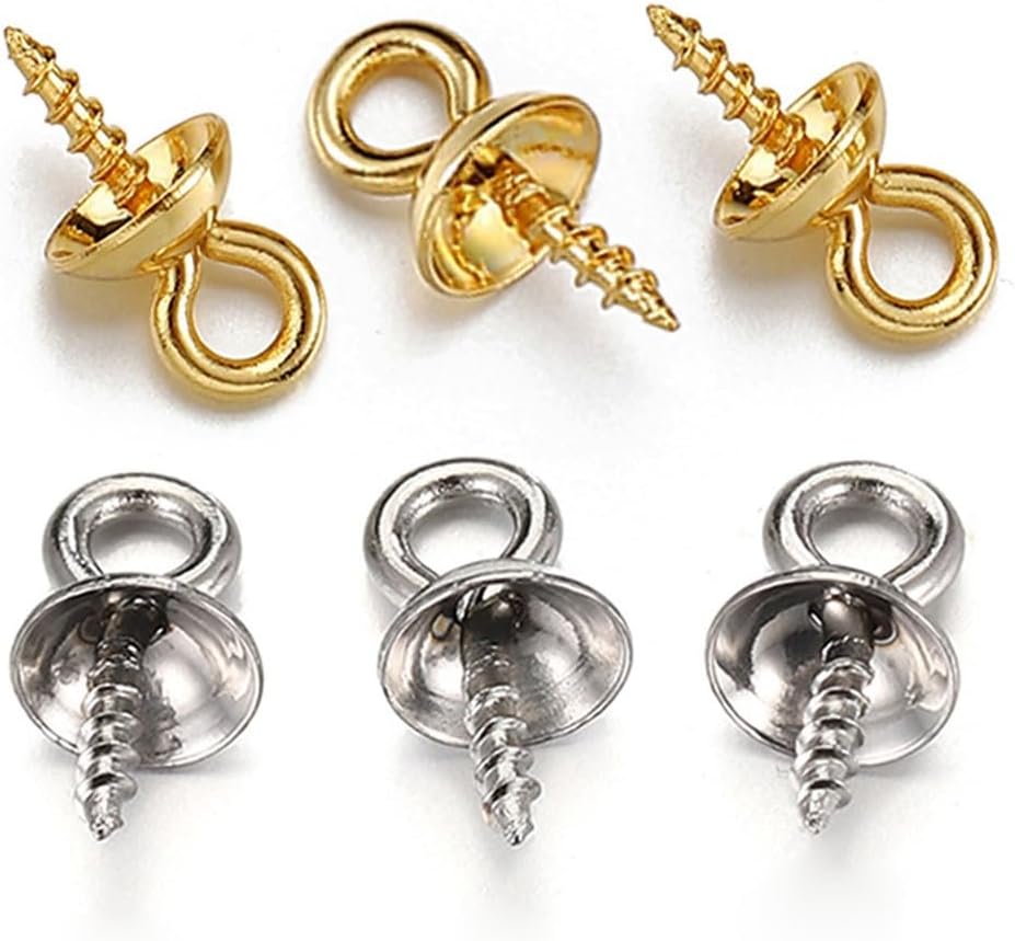 50pcs Gold Color Stainless Steel Screw Eye Pins Bail Top Drilled Beads End Caps Pendant Charms Connectors for DIY Jewelry Making(Gold Color,Cap 10mm)