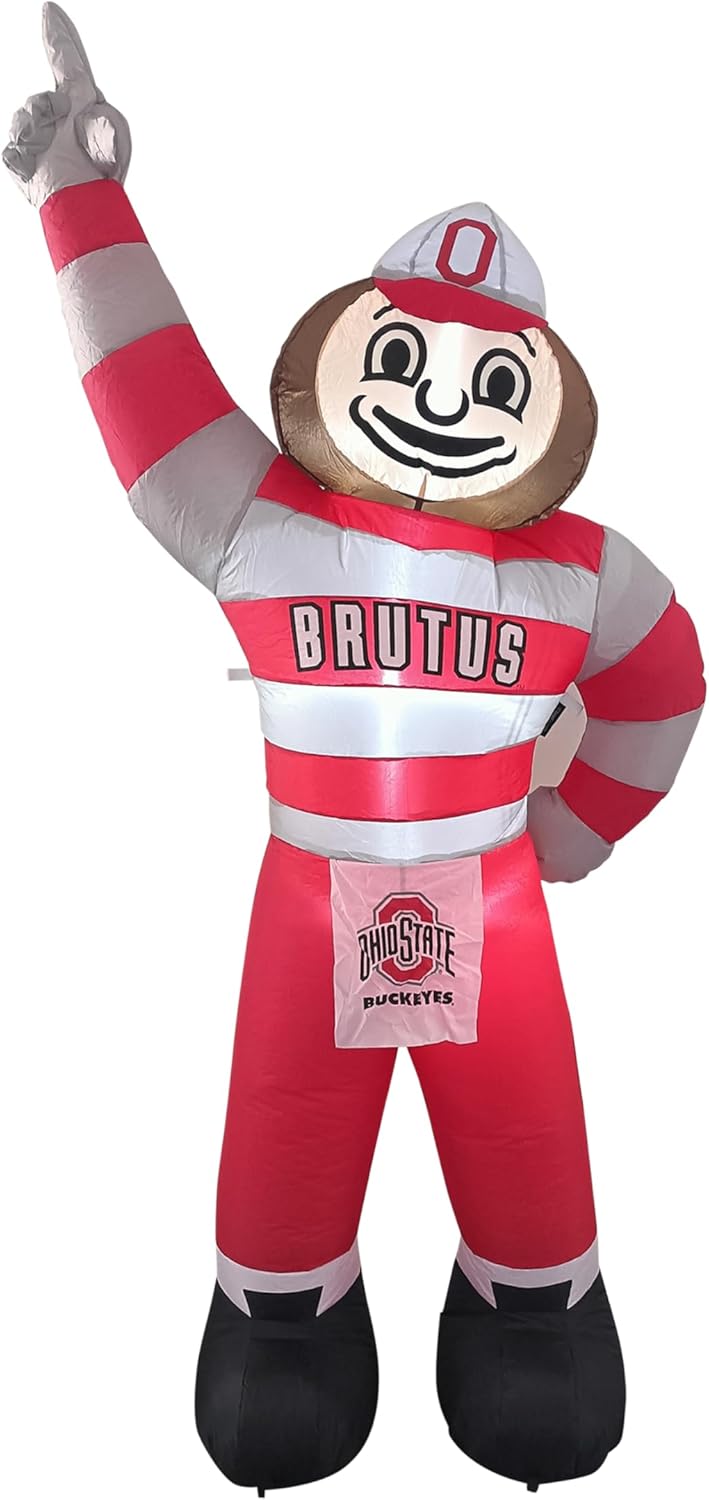Logo Brands NCAA Ohio State Buckeyes 7ft Inflatable Yard Mascot – Easy Inflation with 12V Blower, LED Lights for Indoor/Outdoor Fun