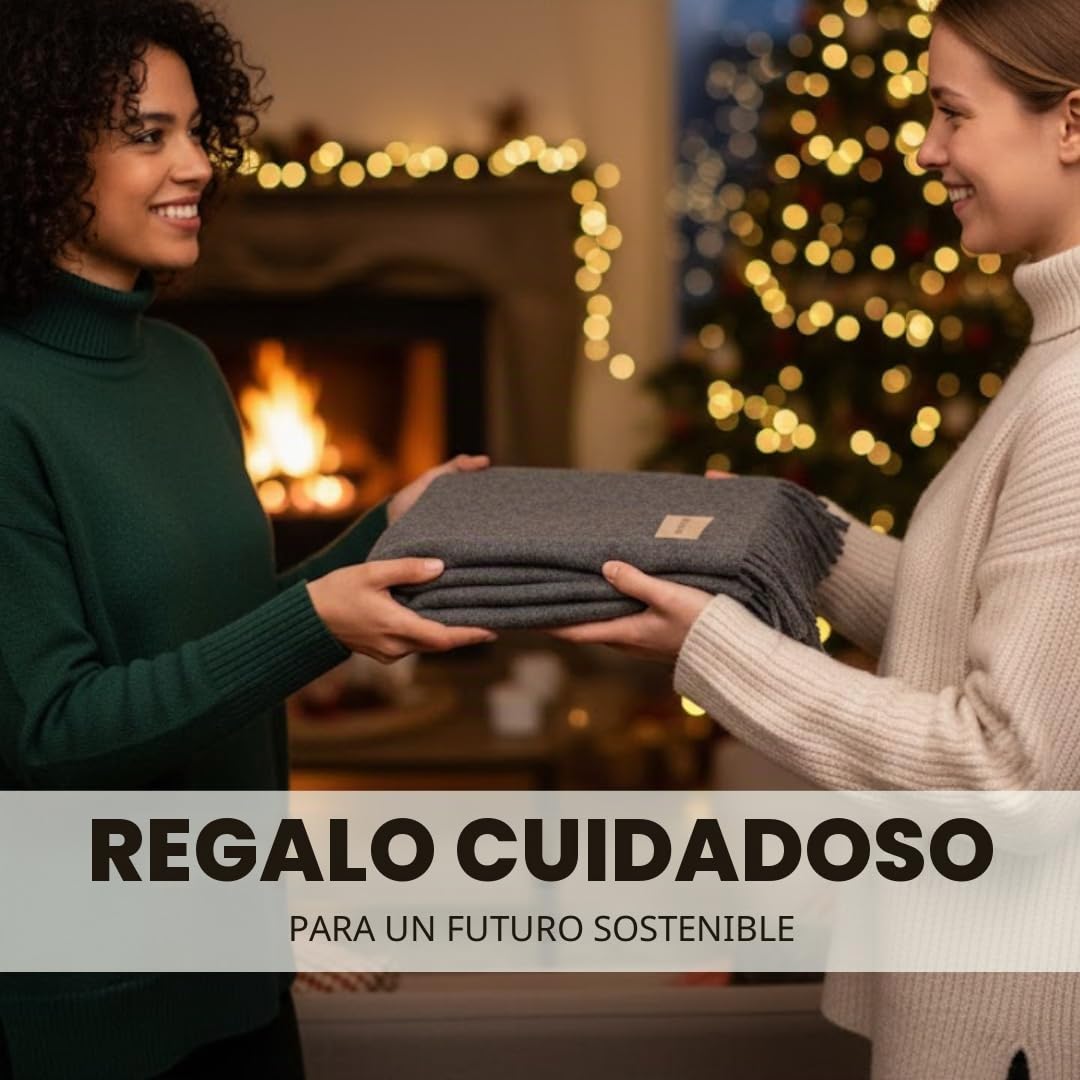 Menique Manta 100% Lana Merino Milan 125x180 cm Gris Oscuro, Gruesa A Cuadros Extra Fina Para Otoño