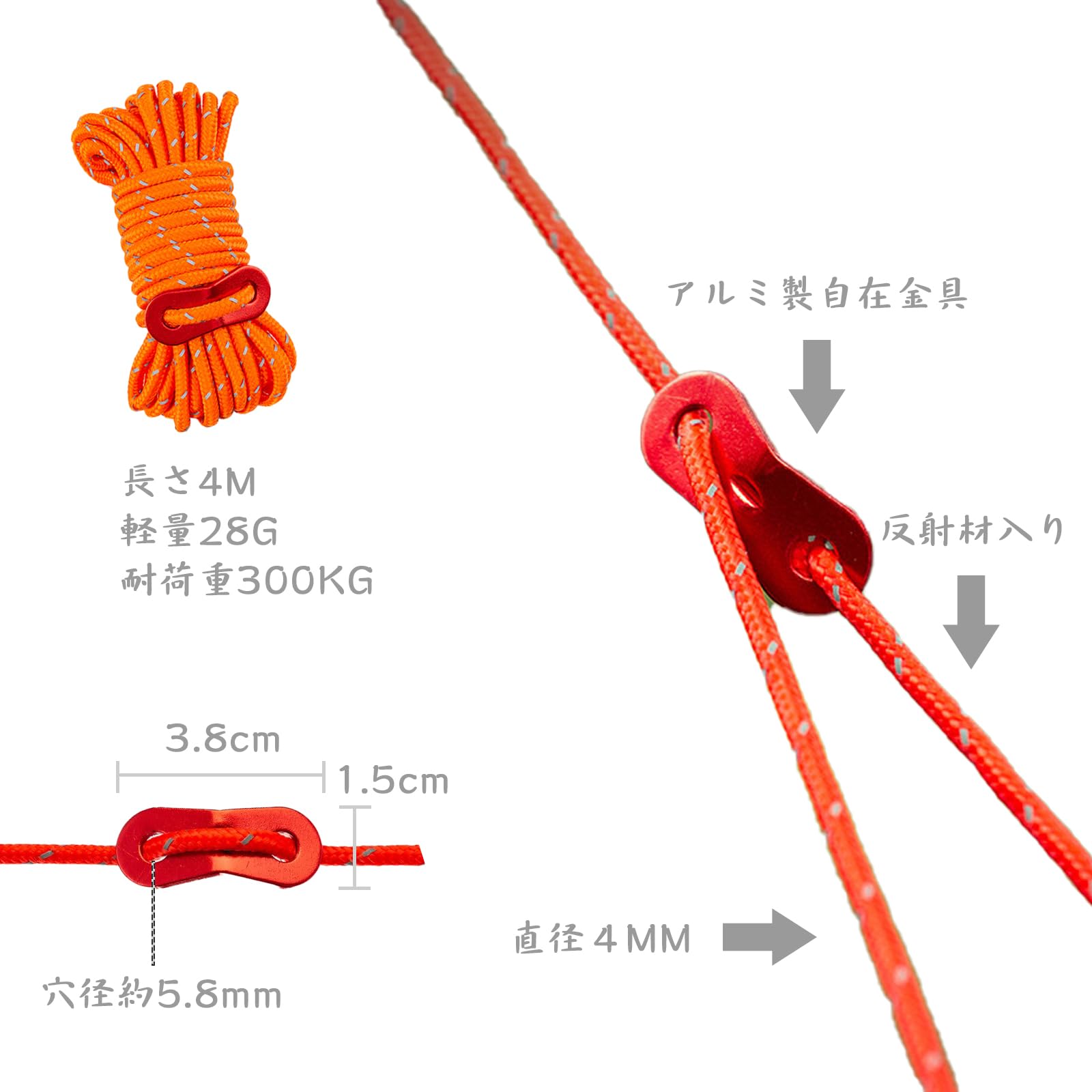 Amazon.co.jp: Taguon パラコード テントロープ 太さ 4mm 長さ 4m 6
