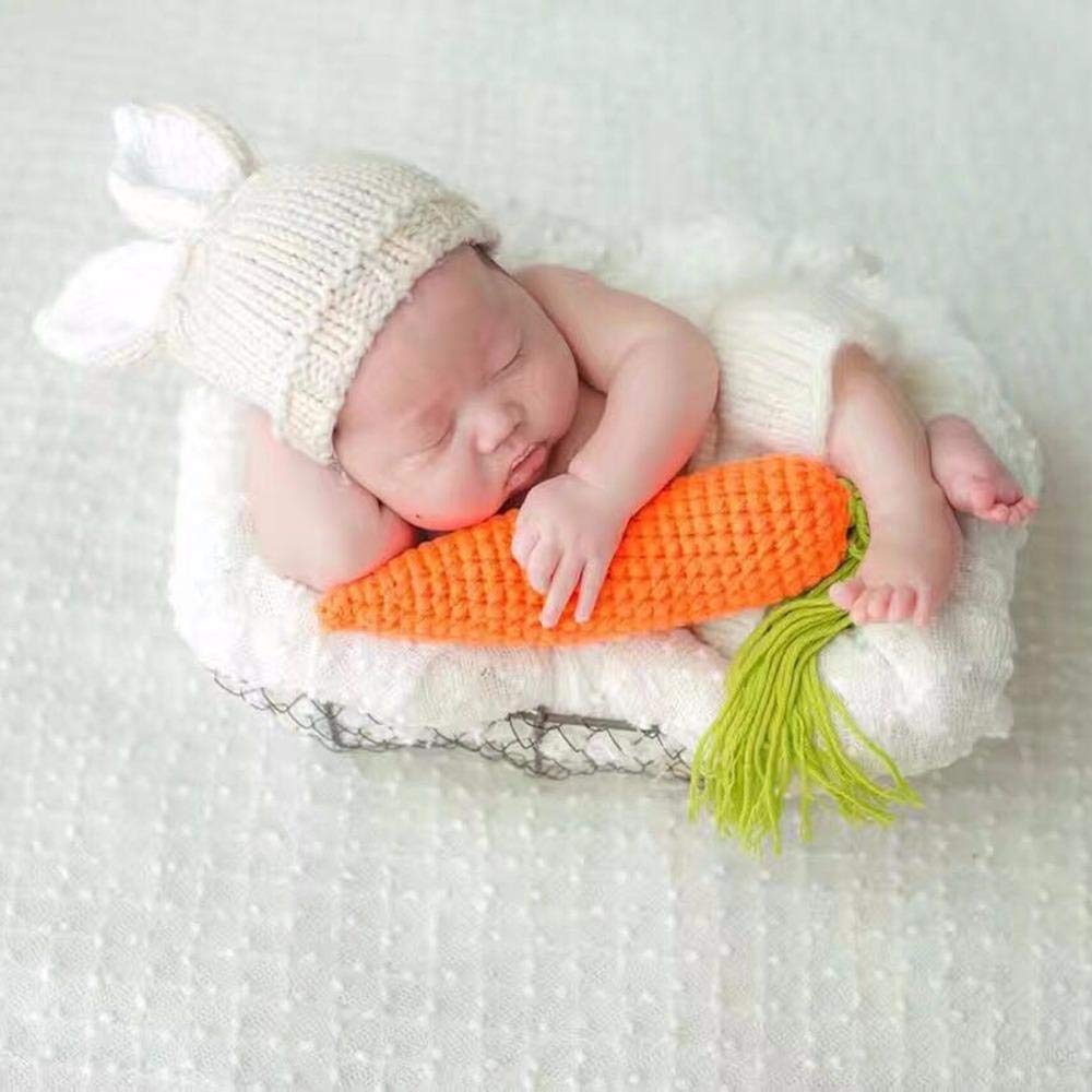 Newborn Baby Girl/Boy Crochet Knit Costume Photography Prop Hats and Outfits (Carrot Loving White Bunny) - Image 2