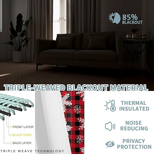 Miniatura 63 de Cortinas opacas de Navidad para niñas y niños, decoración del hogar, decoración navideña, árbol de acebo, estrella, Navidad, ojales, cortinas con