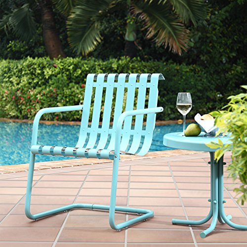 Crosley Furniture Gracie 3-Piece Retro Metal Outdoor Conversation Set With Side Table And 2 Chairs - Caribbean Blue #TOP4