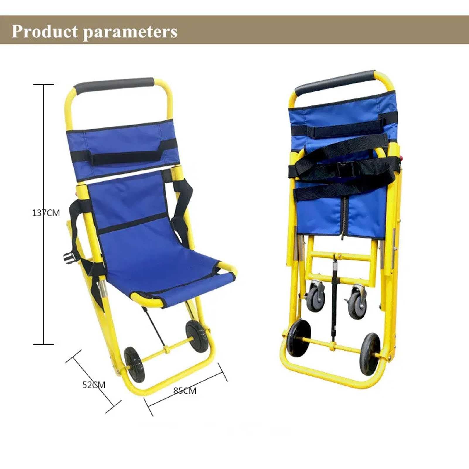 Camilla de silla de escalera, elevador plegable portátil con hebillas de liberación rápida para rescate de emergencia, ambulancia, evacuación de bomberos, equipo de primeros auxilios