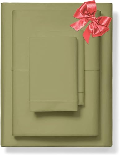 Juego de sábanas de 1000 hilos de algodón 100 % puro, 4 piezas, color verde salvia, hilos de algodón peinado de fibra larga de una sola capa, el