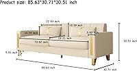 Vista 2 de Juego de 2 sofás para sala de estar, sofá de 2 plazas de 86" de terciopelo beige con 4 almohadas y patas de metal dorado, sofá tapizado moderno