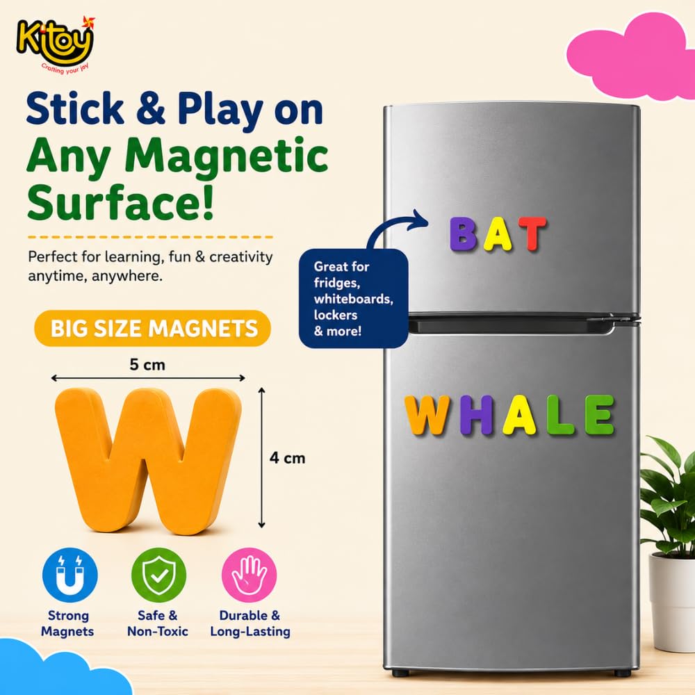 KITOY Alphabet and Number Magnets - 36 Total Magnets | 26 Upper Case Alphabet and 10 Number Fridge Magnets | Colorful ABC Educational Toy Set Preschool Learning Spelling & Counting 1