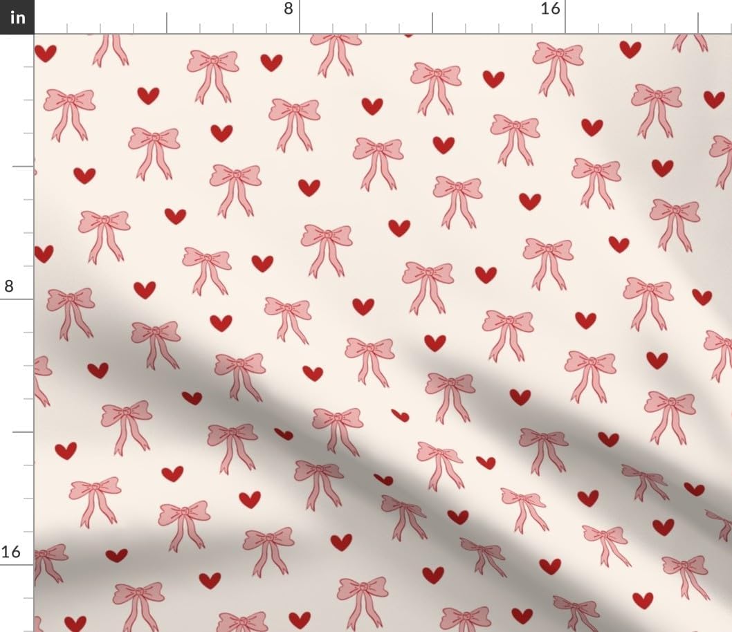 Spoonflower Fabric - Coquette Valentine's Day Preppy Pink Red Bows Hearts Romance Girls Printed on Petal Cotton Fabric Fat Quarter - Sewing Quilting Apparel Crafts Decor