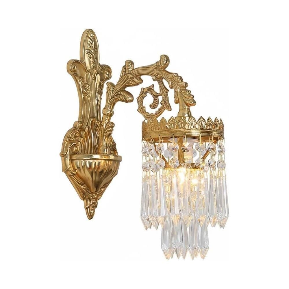 LYOUAE European Style Crystal Wall Light Vintage All-Copper Wall Sconce