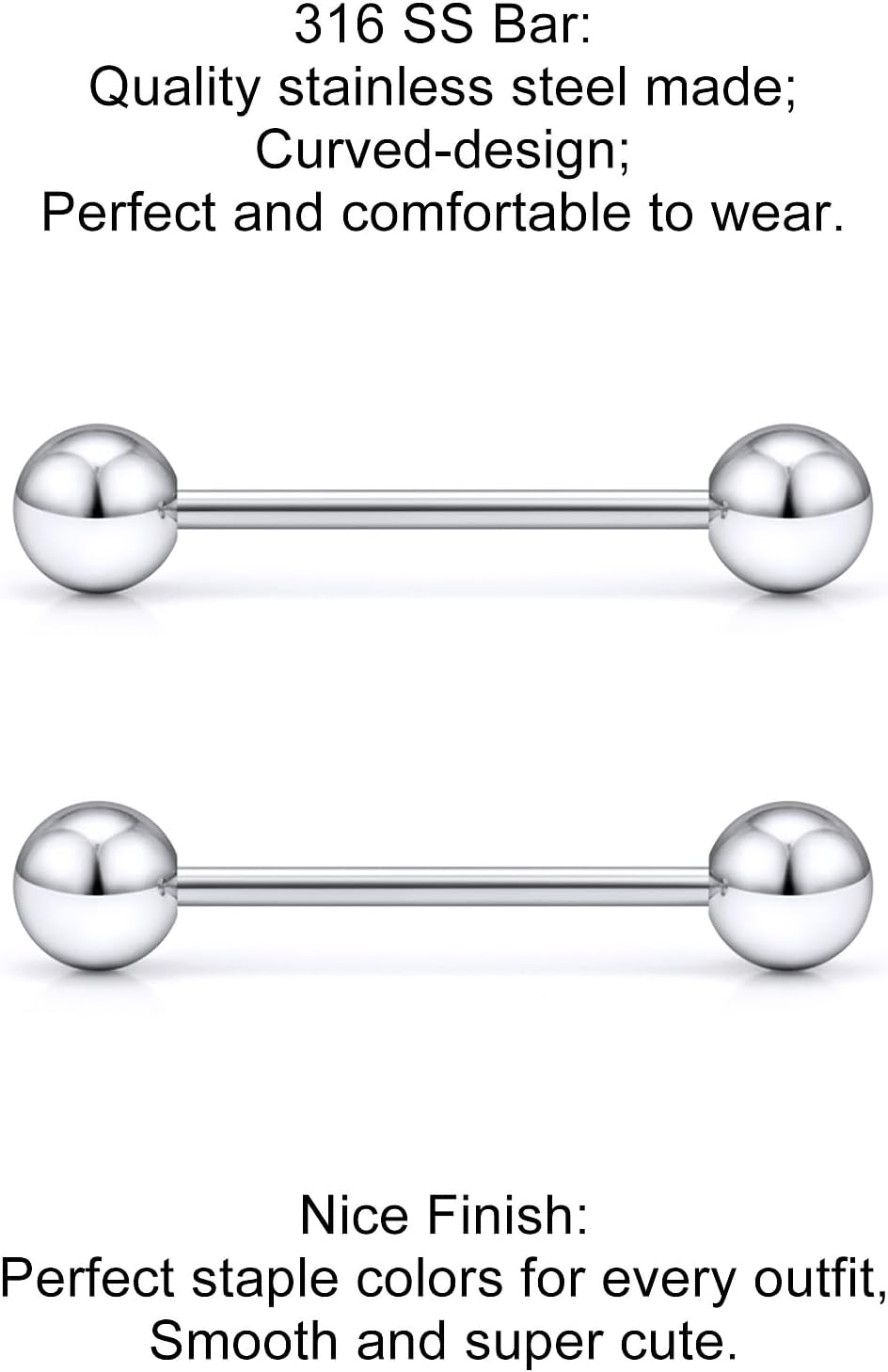 16G Nipple Piercing Jewelry Internally Threaded Tongue Rings for Women Hypoallergenic 316L Surgical Steel Nipple Tongue Ring Barbell Piercing Jewelry Women Men 12mm 14mm 16mm - Image 4