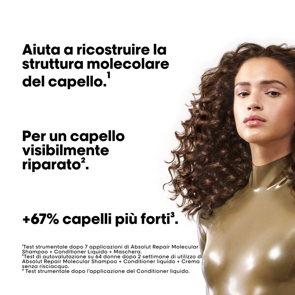 L’Oréal Professionnel Paris, Balsamo Liquido Ristrutturante, Tutti i Tipi di Capelli Danneggiati, Riparazione dei Danni, Con Risciacquo, Senza Solfati, Absolut Repair Molecular, SERIE EXPERT, 250 ml