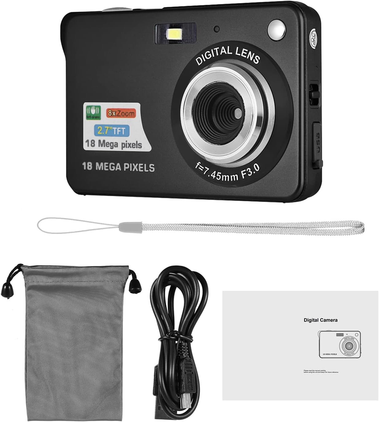 Andoer Portable 720P Digital Camera Video Camcorder 18MP Photo 8X Zoom Anti-Shake 2.7 Inch Large TFT Screen Built-in Lithium Battery with Carry Bag USB Charging Cable for Kids Teens