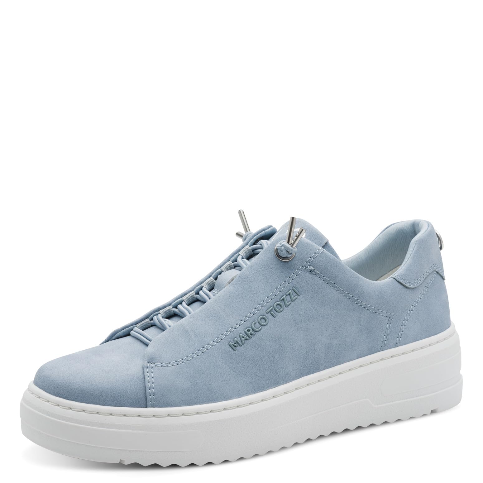 MARCO TOZZI Women Sneaker Soft Feel Me Removable Footbed Soft Lining Vegan Lace up, Blue (Polar), 7.5 UK