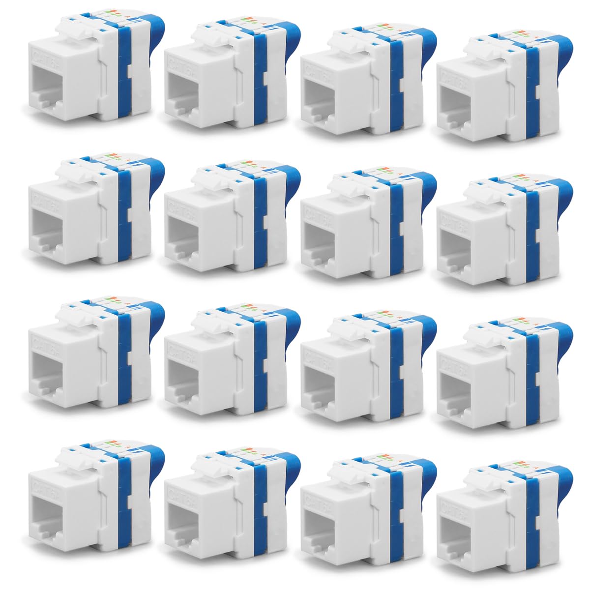 Waytex Lot de 16 Embases Keystone RJ45 Courte Cat6a UTP sans outil – Connecteur réseau 10 Gbps 500 MHz – Repérage T568A/B – AWG22 à 26
