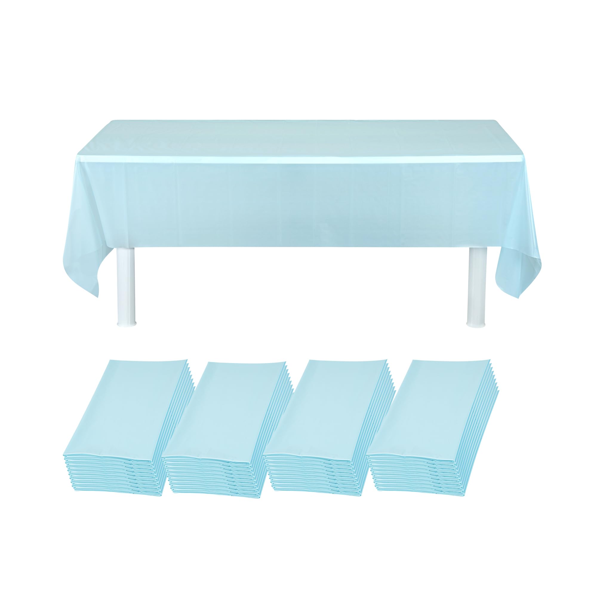 RestaurantwareTable Tek 108 x 54 Inch Party Table Covers, 20 Waterproof Table Covers - Disposable, No-Wrinkle, Blue Plastic Rectangle Table Covers, for Parties, Banquets, and Events