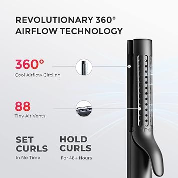 TYMO Airflow Curling Iron for Lasting Curls - Flat Iron Hair Straightener and Curler 2 in 1, Anti-Scald Ionic Curling Wand 1.25 Inch, 360 Cool Air, 5 Temps & Dual Voltage for Long Short Hair, Black