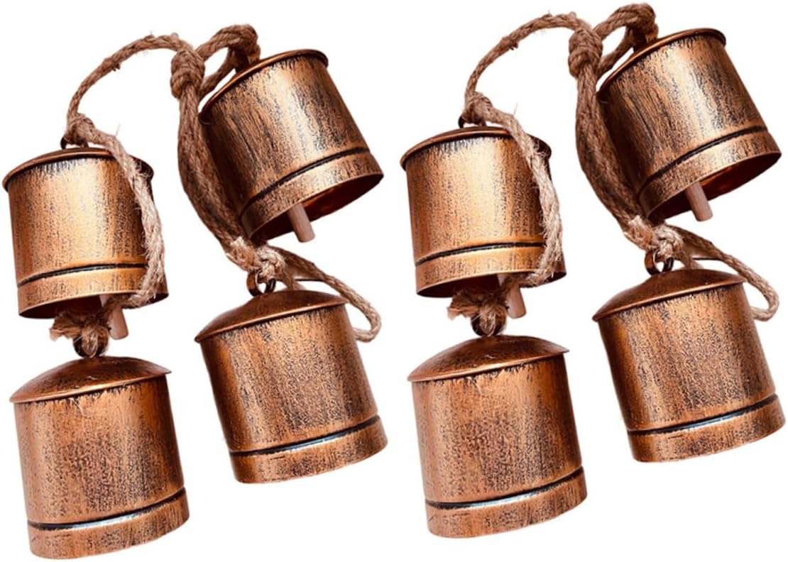 Vintage Hanging Cow Bells 2pcs, Cast Iron Metal Rustic Bell Ornaments, Garden Porch Farmhouse Outdoor Decorative Accents