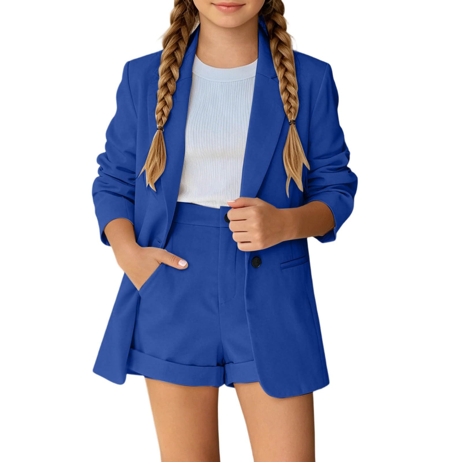 Mädchen formelles 2-teiliges Outfit Knopfleiste Langarm Oberteil elegant