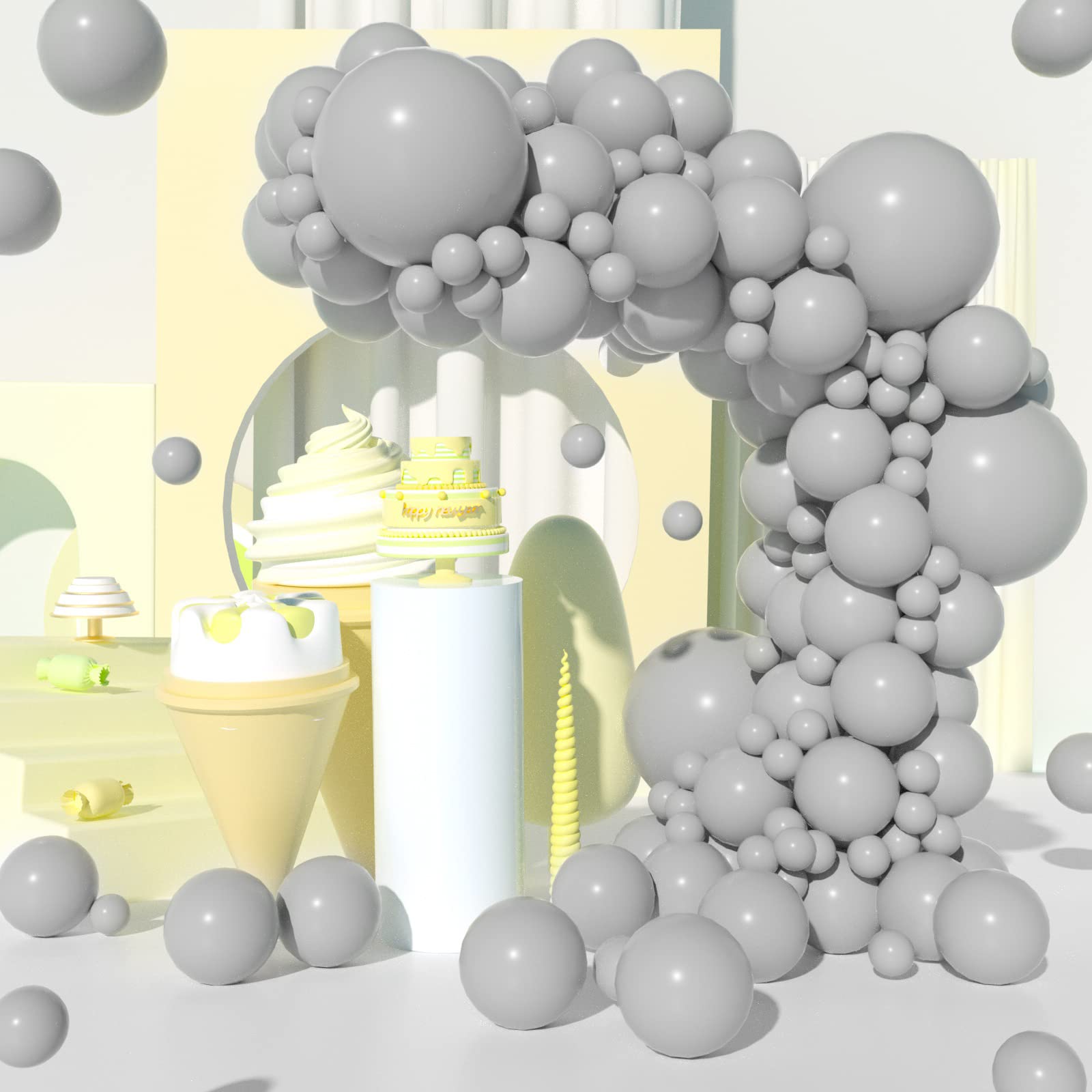 Ponamfo Gray Balloon Arch Kit - 100Pcs 18"+12"+5" Pastel Light Gray Balloons Different Size as Birthday Balloons Gender Reveal Balloons Baby Shower Balloons Wedding Anniversary Bridal Shower Party