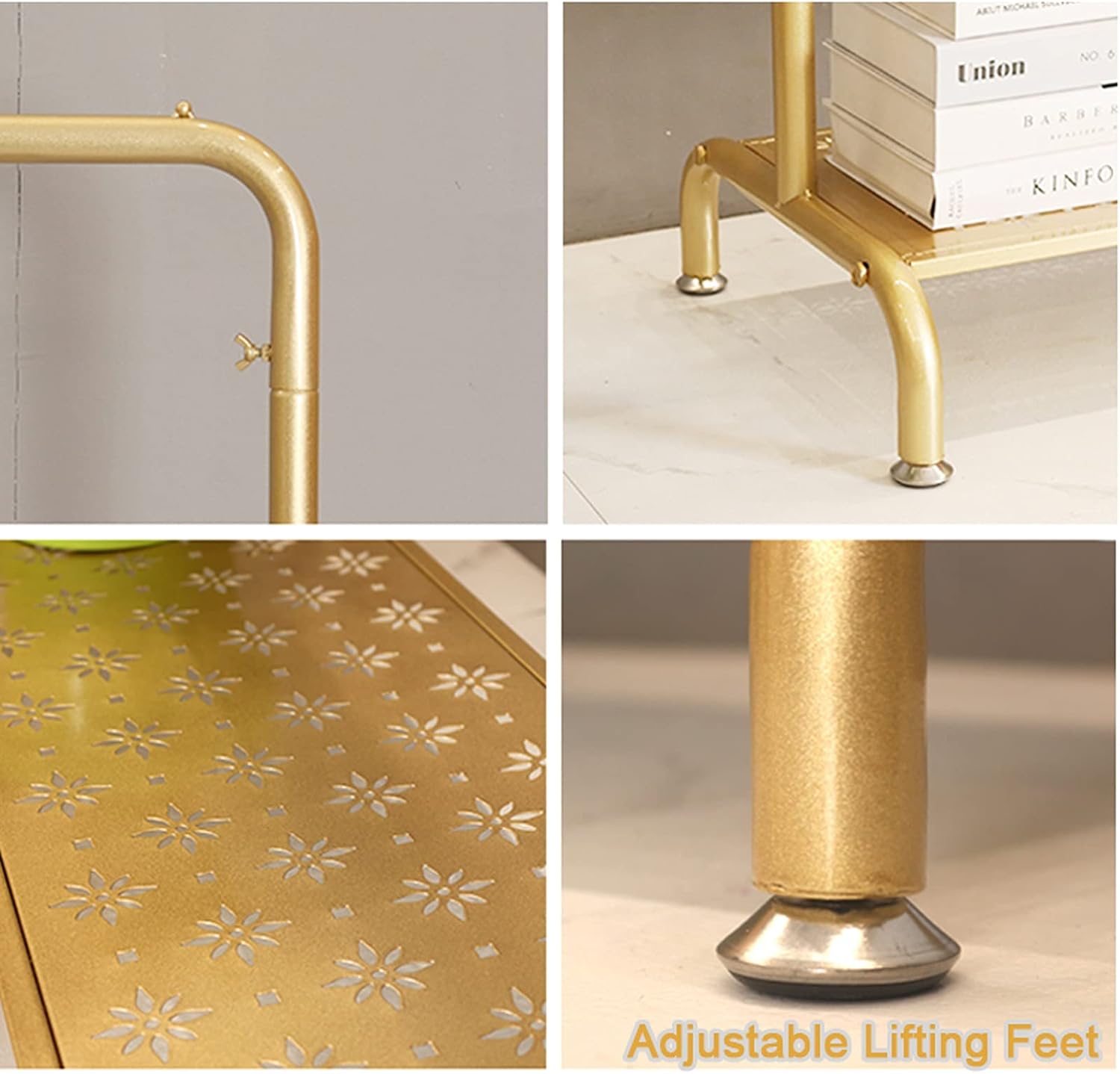 Gold Clothes Rail with Bottom Storage Shelf,5ft High Clothes Rack Modern Garment Display Stand for Bedroom Entryway (150cm image 4