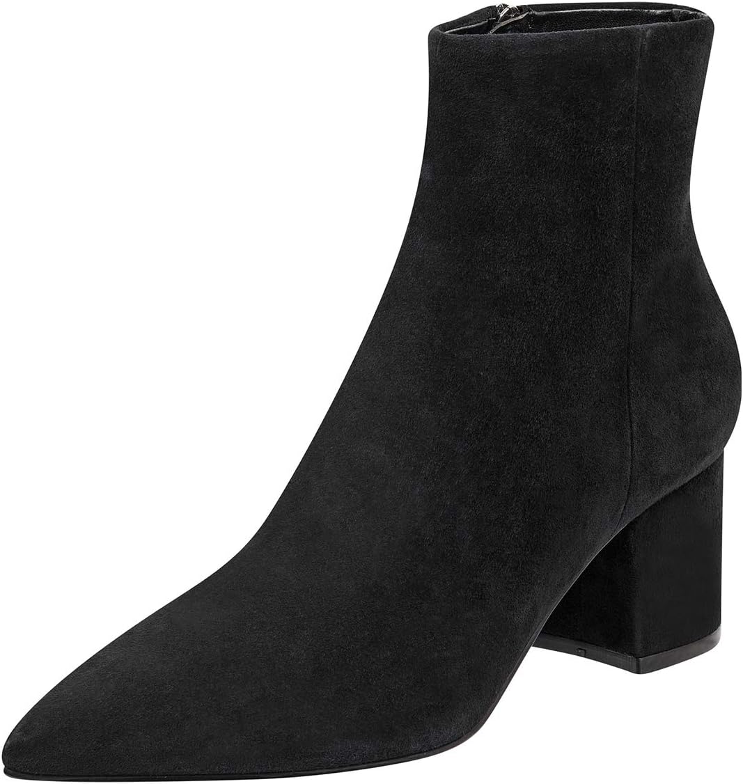 FSJ Women Dressy Pointed Toe Ankle Boots Chunky Block Heels Side Zipper Booties Formal Weddng Shoe Size US 4-15