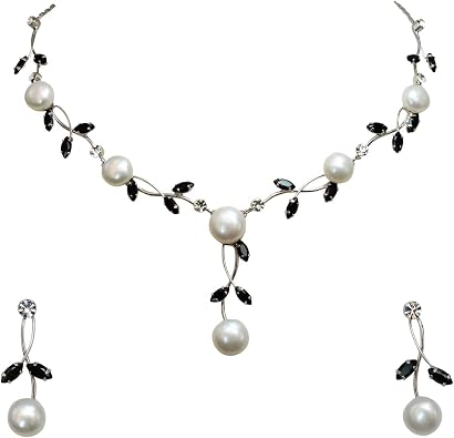 Faship Genuine Freshwater Pearls Floral Necklace Earrings Set