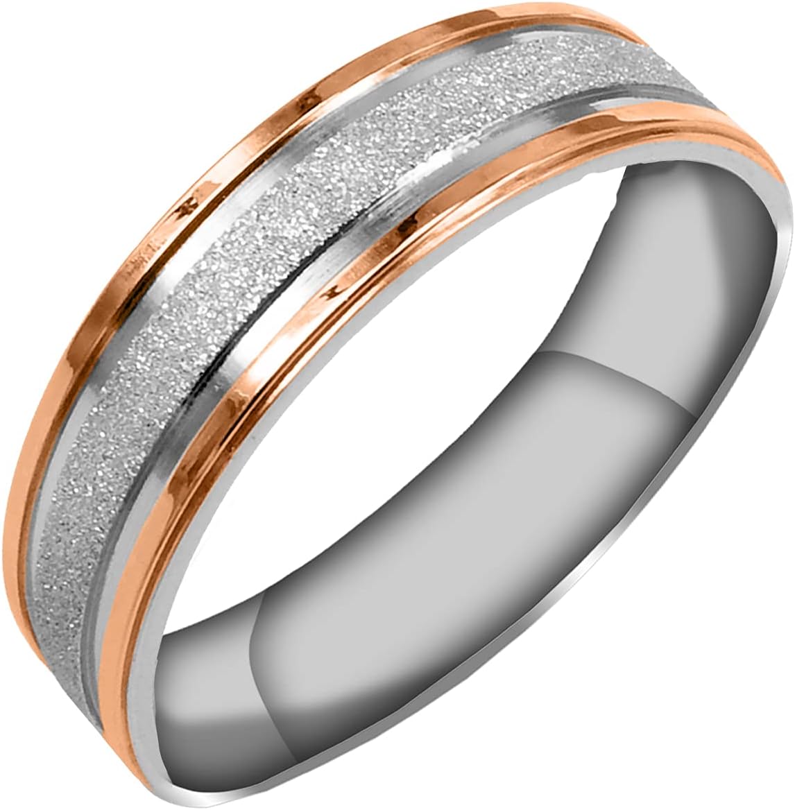 Everstone Sparkle Flat Ring Male Female Men Women His Her Groom Bride Promise Ring Wedding Bands Titanium Ring Two Tone Color Rose Gold & Sparkle Silver 6MM 4MM