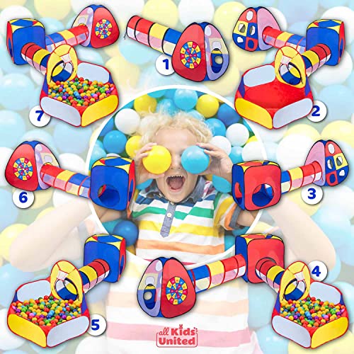 all Kids United® Spielzelt mit Tunnel, Bällebad, Krabbel-Tunnel & mehr (ohne Bälle) XXL Spielland 5-teiliges Pop-Up Spiel-Haus mit Tasche