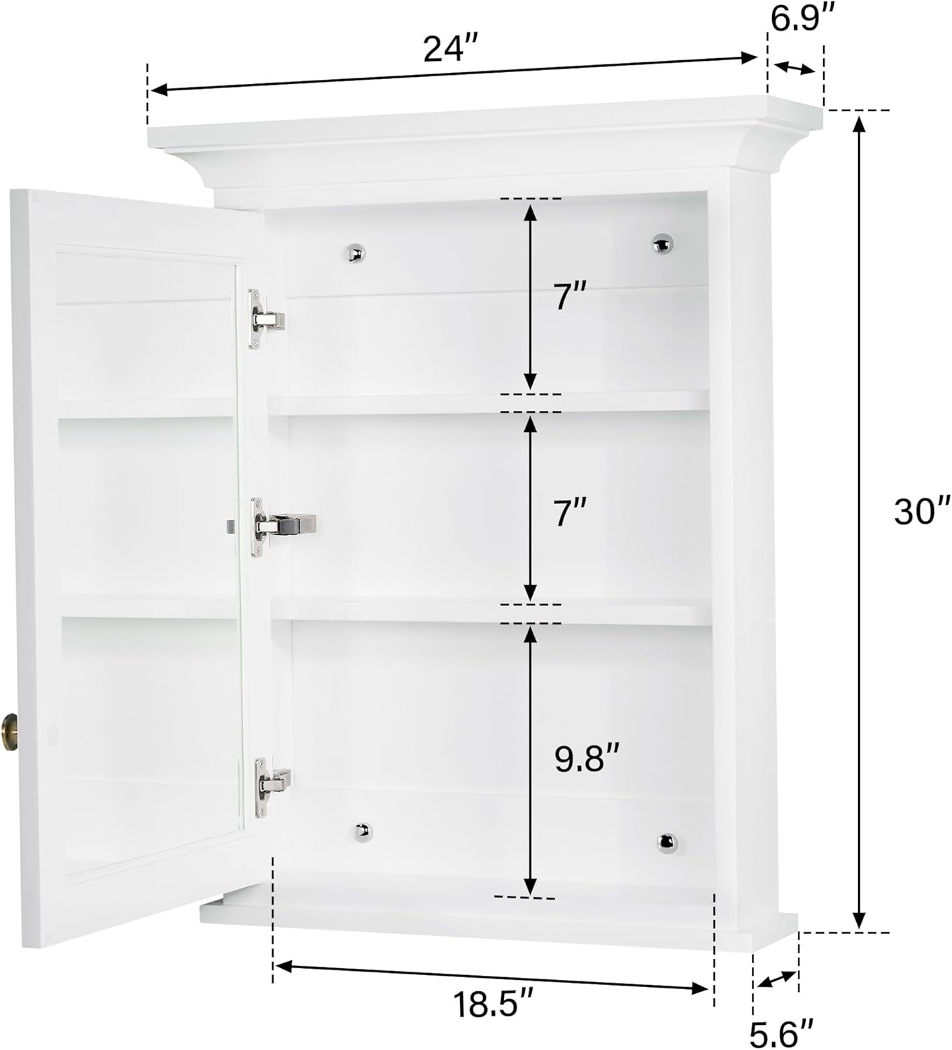 WELLFOR 24"x 30" Wall Mount Wood Medicine Cabinet with Double-Side Mirrors, Solid Wood Mirror Cabinet Storage with Built-in 2 Shelves and Soft-Close Door, Bathroom Cabinet with Metal Alloy Hardware