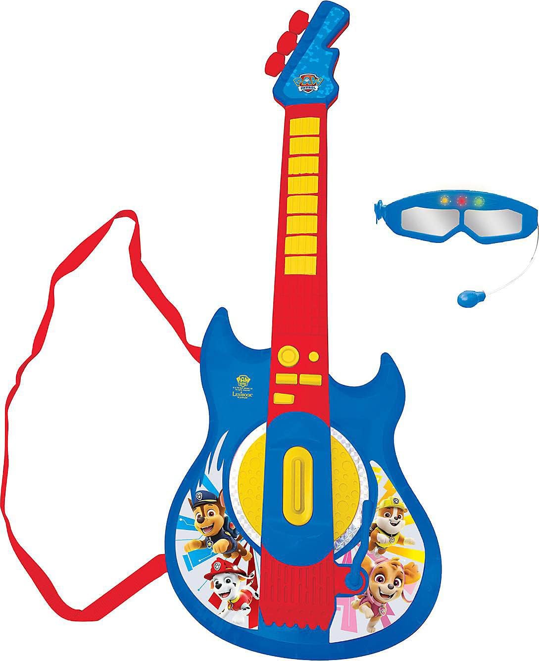 K260PA Paw Patrol Chase Electronic Lighting Guitar with mic, Glasses with Microphone, Demo Songs, 2 Game Modes, MP3 Plug, Blue/red