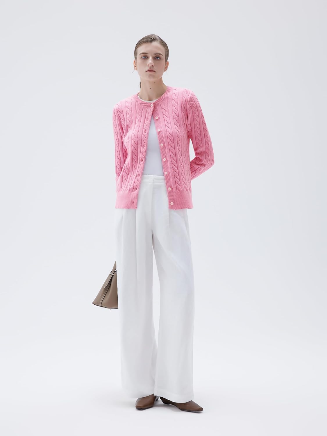 SUUKSESS Women Cable Knit Cashmere Blend Sweaters Crew Neck Button Up Chunky Cardigan Long Sleeve Fall Outfits - Image 4