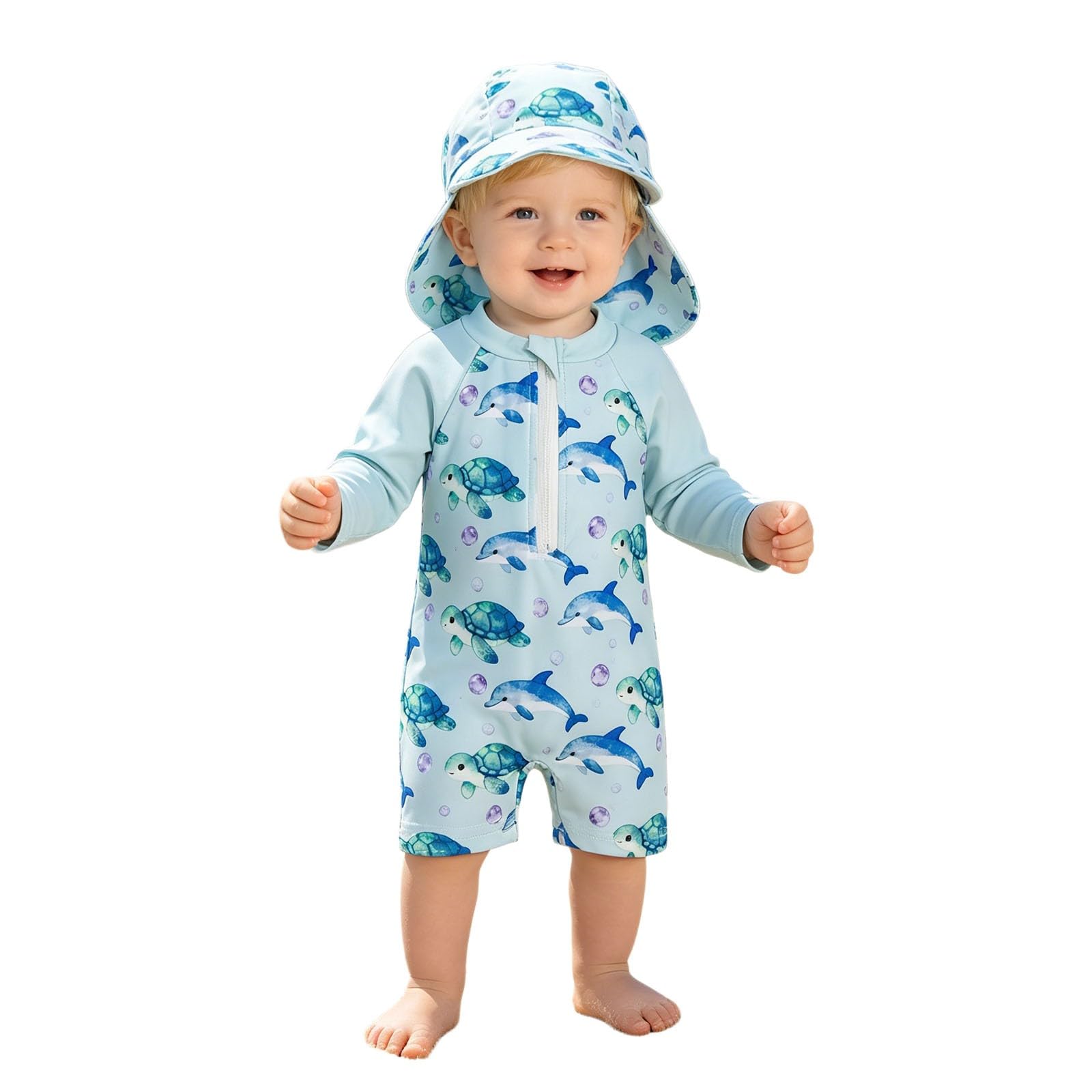 Maillot une pièce bébé garçon avec bonnet de bain imprimé dinosaure