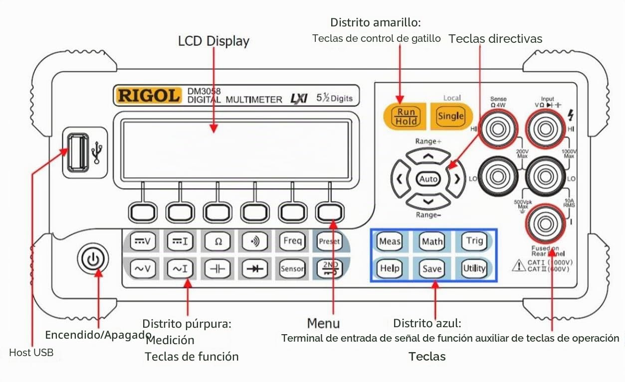 RIGOL DM3058E Multímetro digital,TRMS de 5½ dígitos,precisión DCV del 0,015%,velocidad de lectura de 123 rdgs/s,memoria de 2000 puntos, pantalla monocromática (256 x 64 píxeles), garantía de 3 años.