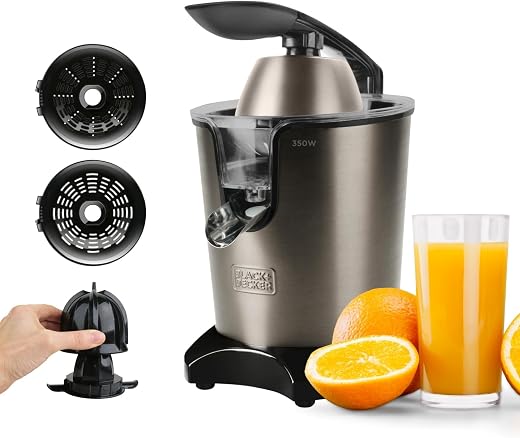 Black+Decker BXCJ350E - Spremiagrumi Elettrico con Leva 350W, Motore AC, Filtro Extra...