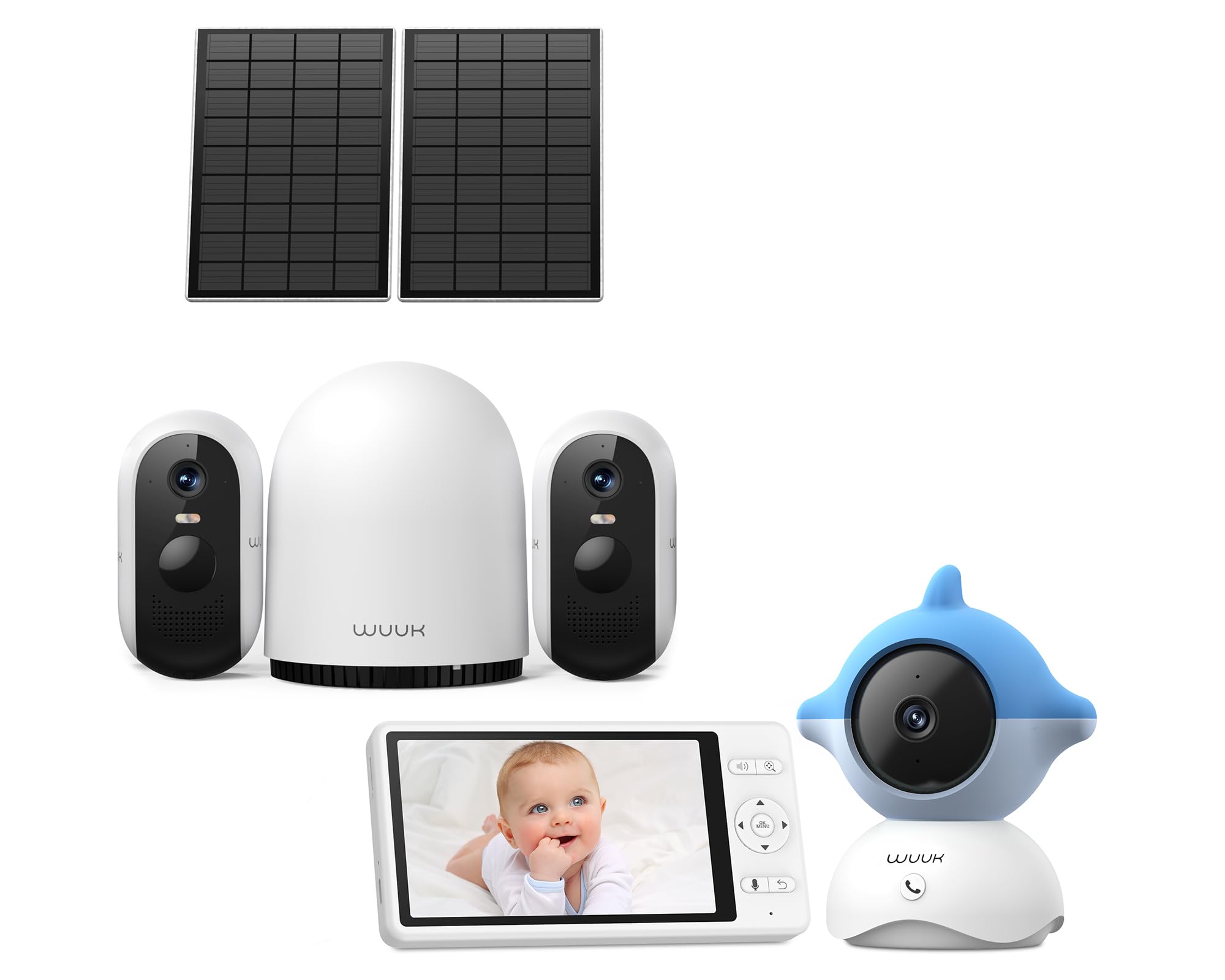 WUUK Solar Outdoor Cameras and Baby Monitor with 5.5" Display & 360° PTZ