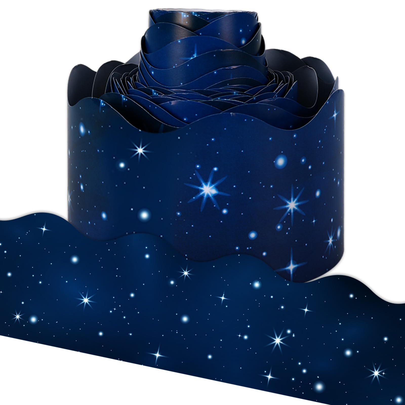 Whaline Galaxy Bulletin Board Borders Space Border Trim Blue Starry Night Sky Die-Cut Scalloped Border Trim for Back to School Classroom Office Chalkboard Decoration