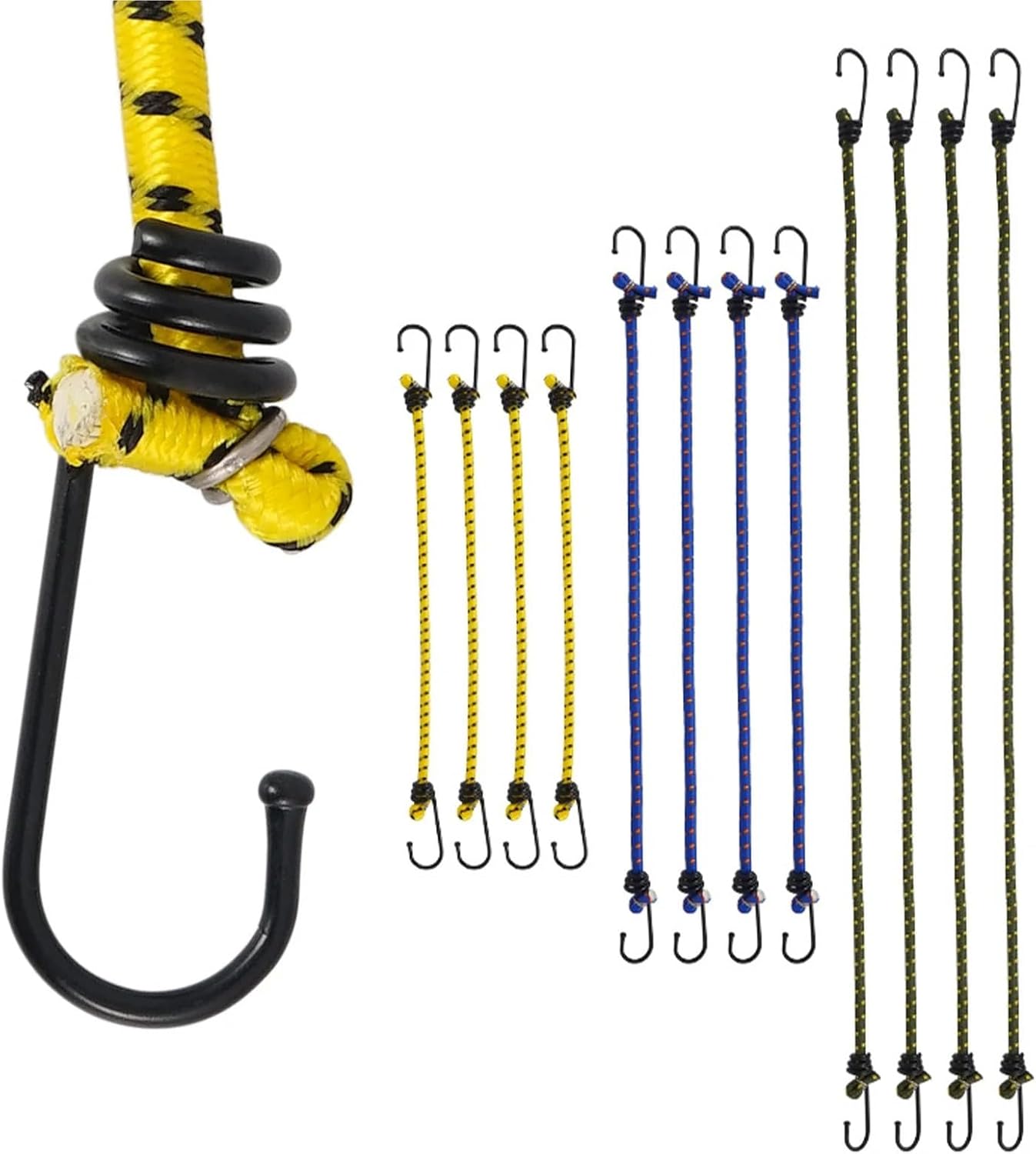 Small Bungee Cords with Hooks 12pcs Small Bungee Cords with Hooks Buckle Tie-Down Cargo Straps Hook Loop Fastener Ratchet Belt Luggage Holder for Car Motorcycle Bike Camping
