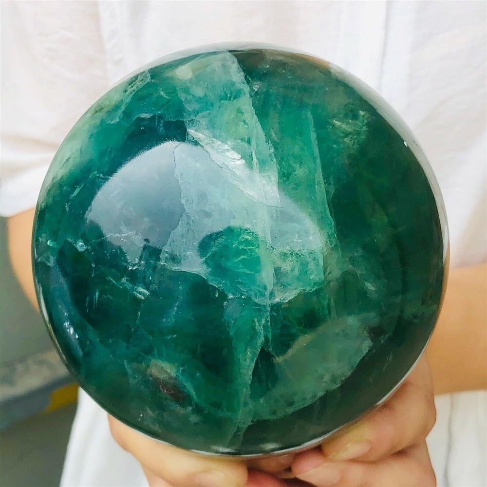 SHFTQXSLAT Green Fluorite Ball Quartz Crystal Home Shabby Decoration Spiritual Gemstones Ornaments (Color : Lake Blue, Size 90-95mm)