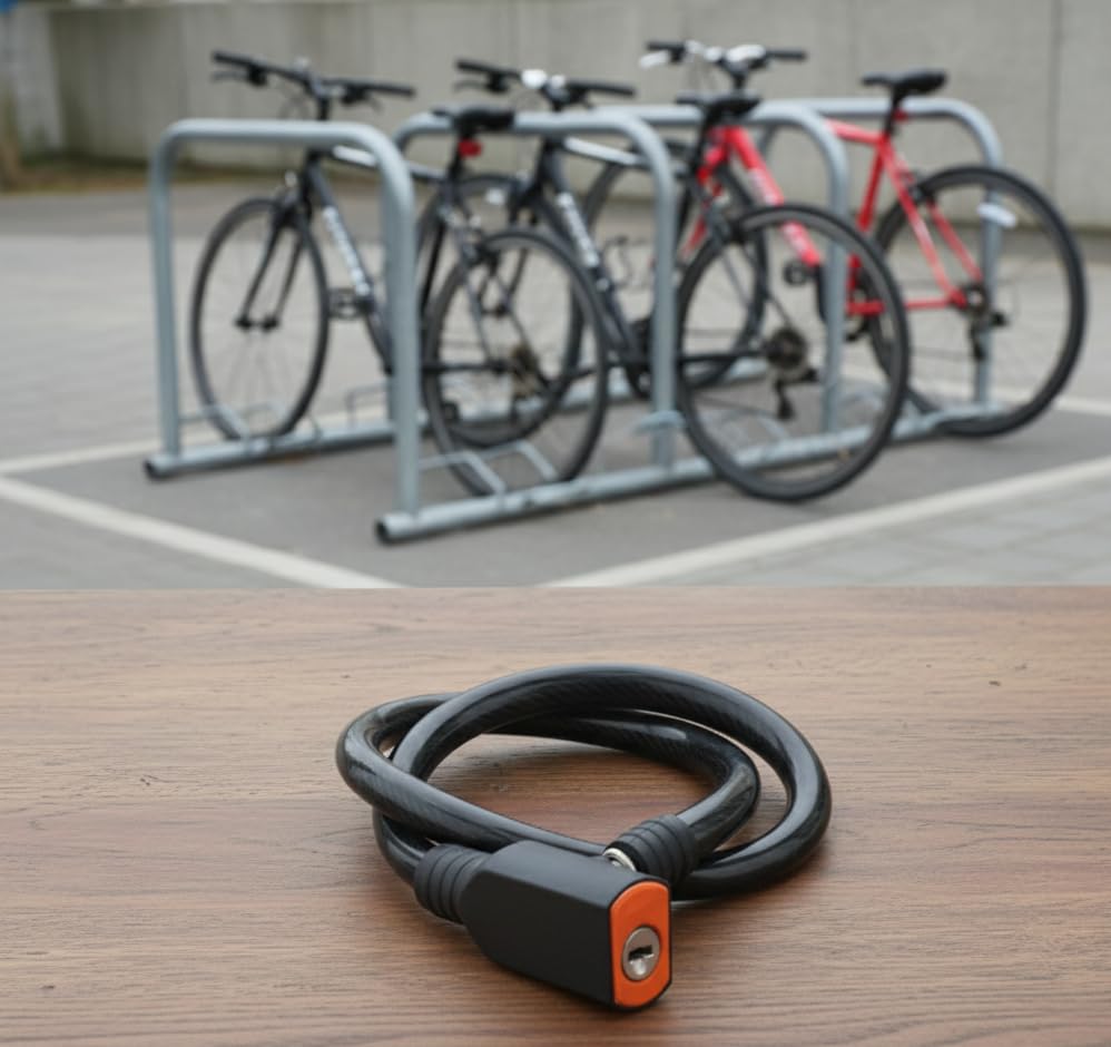 Bergo Heavy Duty Cable Lock Anti-Theft Safety Lock With 2 Keys For Helmet, Cycle,& Bicycle Pack-1 (Black & Red)., Stainless Steel, Keypad