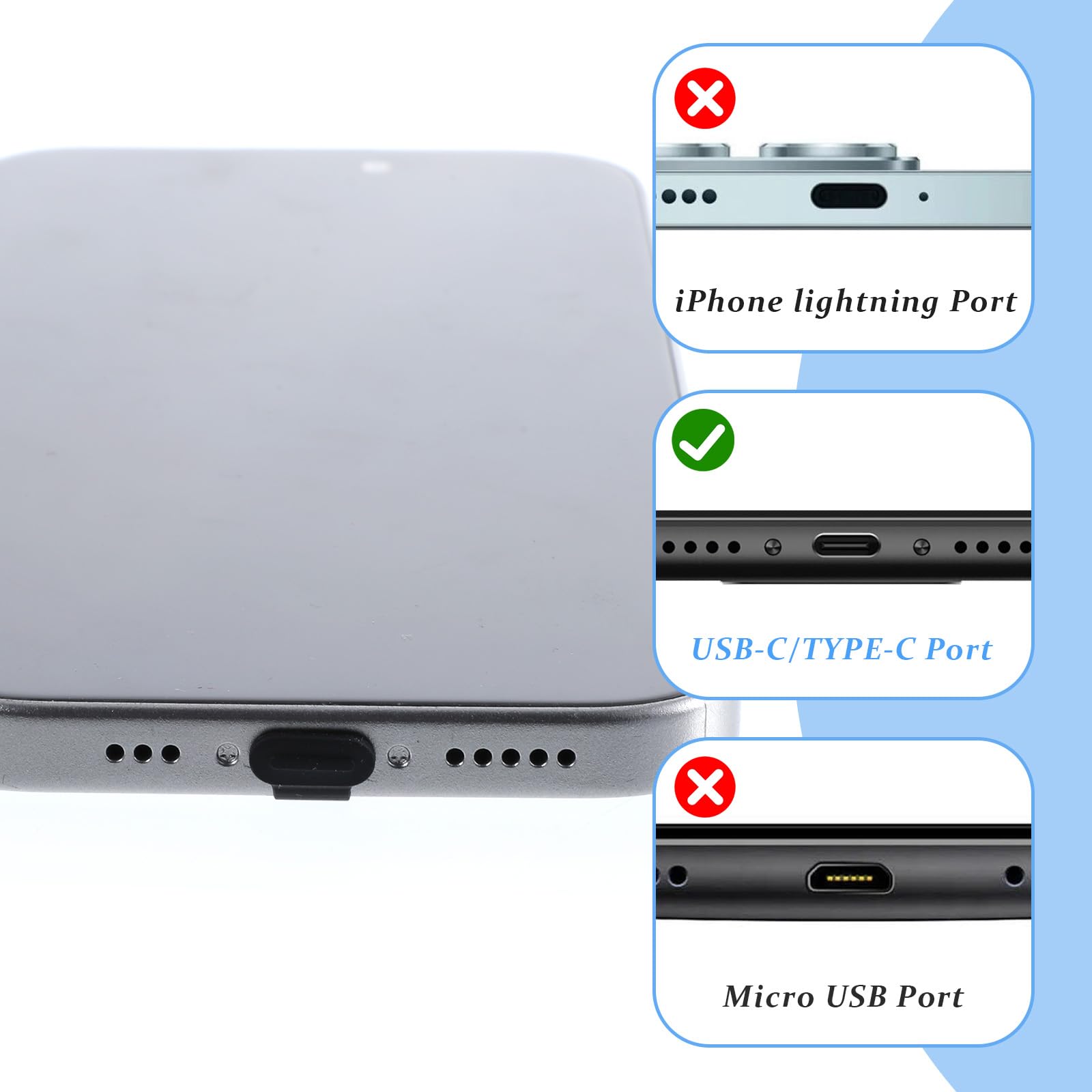 Jeffdad 10 sztuk zatyczek ochronnych USB C, zatyczki przeciwpyłowe do telefonu komórkowego, silikonowe osłony USB C, ochrona przed zgubieniem, zatyczki chroniące przed kurzem, kompatybilne z telefonem