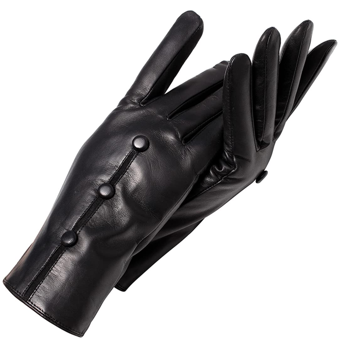 Guanti in pelle vintage moda femminile Guanti da polso da ciclismo invernali da donna con design a scatto caldo Brown 40