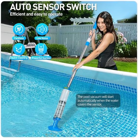 Eaglever Handheld Pool Vacuum Cordless, Auto Start Vacuum for Hot Tub with 3 Brush Heads,Fast Charging Battery Pool Vacuum Running, Pool Cleaner Vacuum for Above Ground and Inground Pool