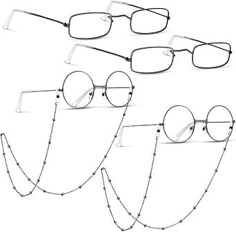 6 PCS Old Man Glasses Costume Set 2 Round Eyeglasses 2 Square Glasses 2 Beaded Chain for Christmas Cosplay