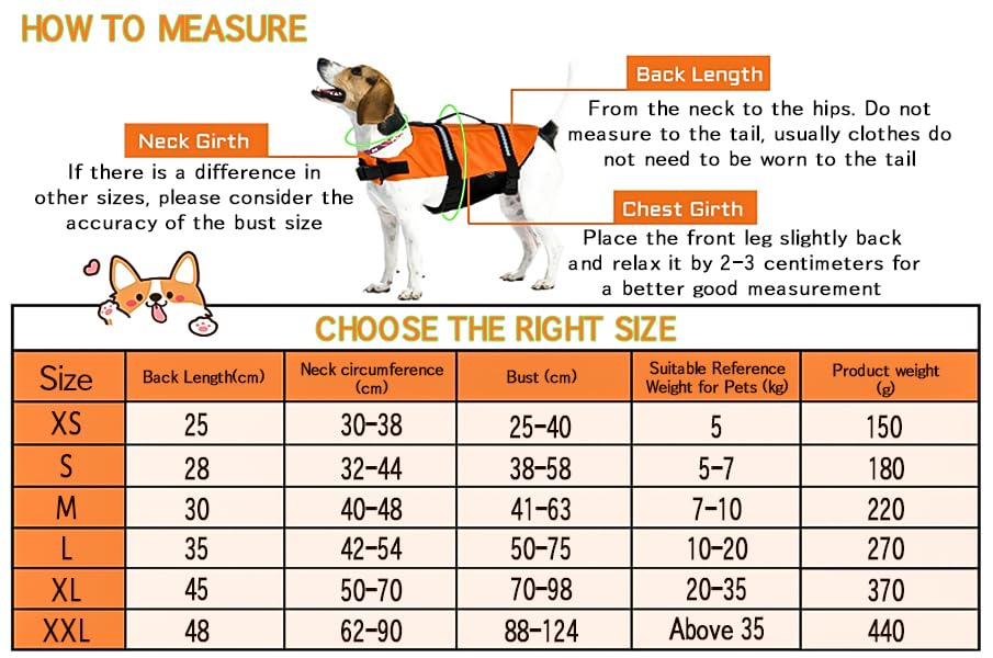 Schwimmweste Hund, FainFun Schwimmweste Hund Orange, für Klein und Groß Hunde Ripstop und Reflektierende, Verstellbare Größe mit Starkem Auftrieb und Schwimmen Rettungsgriff (Orange, XS)