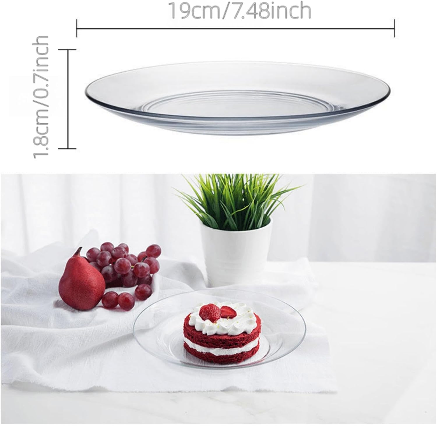 Tempered Clear Glass Plate, 7.5inch Dinner Plate, Decorative Glass Serving Plate for Salad, Dessert, Kitchen Dining Table, 2Pack (clear, 2pcs 7.5inch)