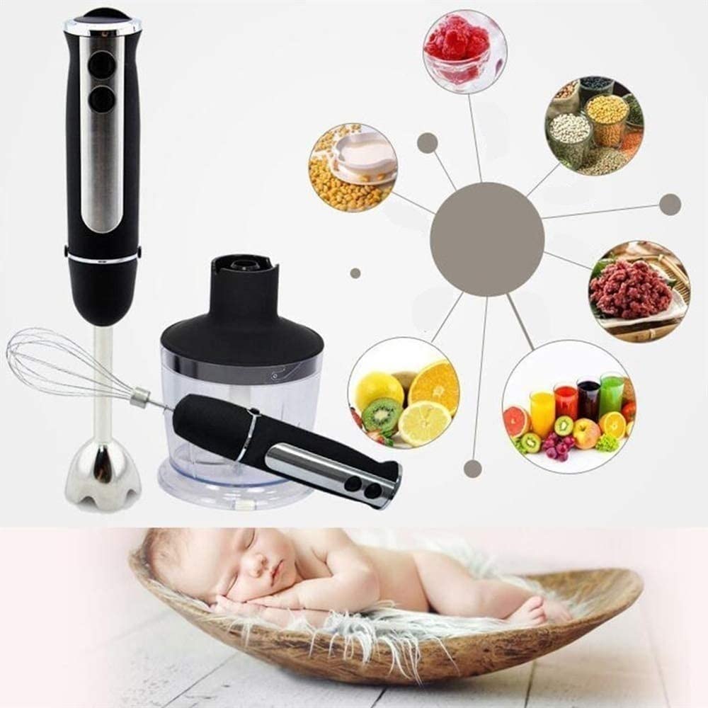 Blender ręczny, 4 w 1, blender ręczny, blender ręczny z młynkiem do żywności 500 ml, pojemnik 600 ml, 13 prędkości, ostrza ze stali nierdzewnej 304, bez BPA, narzędzie kuchenne