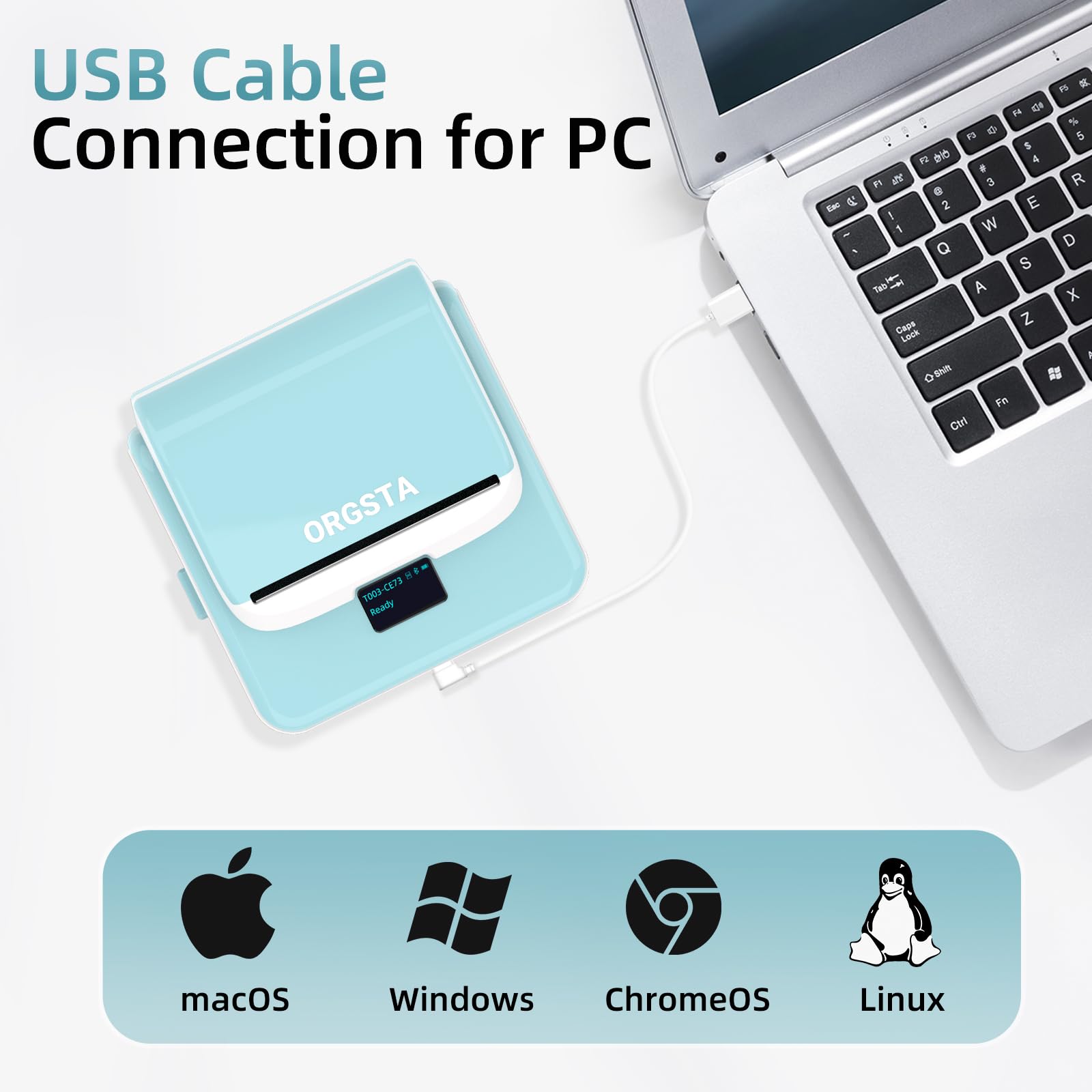 ORGSTA T003 Stampante Etichettatrice Etichette Termica Adesive Bluetooth & USB 2200 mAh 50mm/s 20-80 mm Portatile Label Printer per Negozio Personalizzate Prezzatrice Barattoli