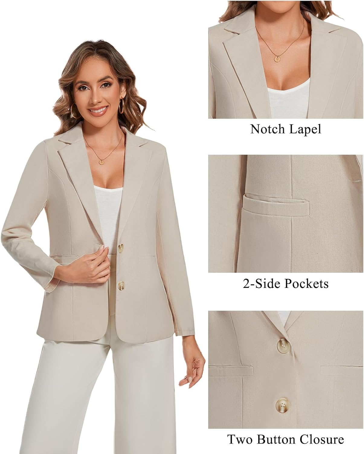 MINTLIMIT Womens Casual Linen Cotton Blazers Long Sleeve Button Front Notch Lapel Work Office Blazer Jackets with Pockets
