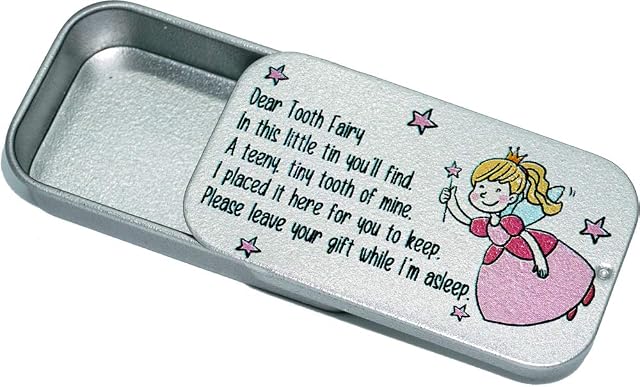 Tooth Fairy Keepsake Tiny Tin Box in Organza Gift Bag Pink or Blue Stars Child Childrens (Pink Stars)