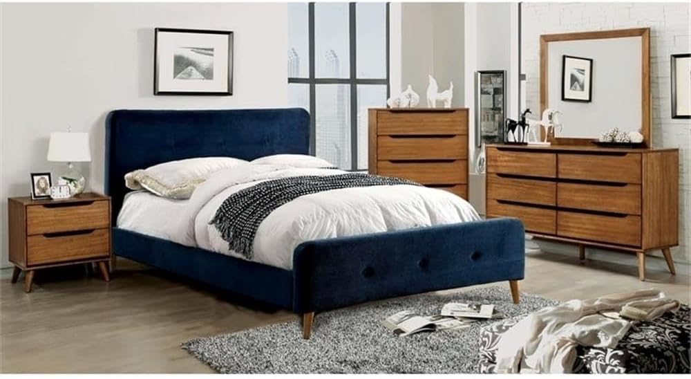 Allora Mid-Century 2-Drawer Nightstand, Solid Wood/Wood Veneer/MDF, Oak Finish, 23.63" W x 17" D x 24" H, Slim Flared Legs, Full Extension Glides, Classic Retro Design for Bedroom Storage